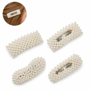 Prolamovací sponka do vlasů s perličkami 7,5 cm - bílá